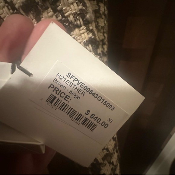 NWT SANDRO Esther Houndstooth Tweed Blazer Jacket Brown Tan sz 38 sz 8 reg $640 - Picture 11 of 15